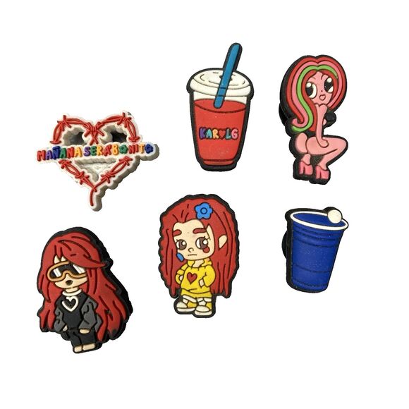 Karol G Manana Sera Bonita Charms Jibbitz Crocs Red Hair Drinks Lot - Picture 1 of 2